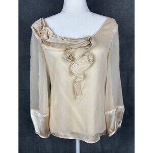 Diane von Furstenberg 100% Silk Ruffle Blouse Size 2 Cream Sheer Romantic Luxury